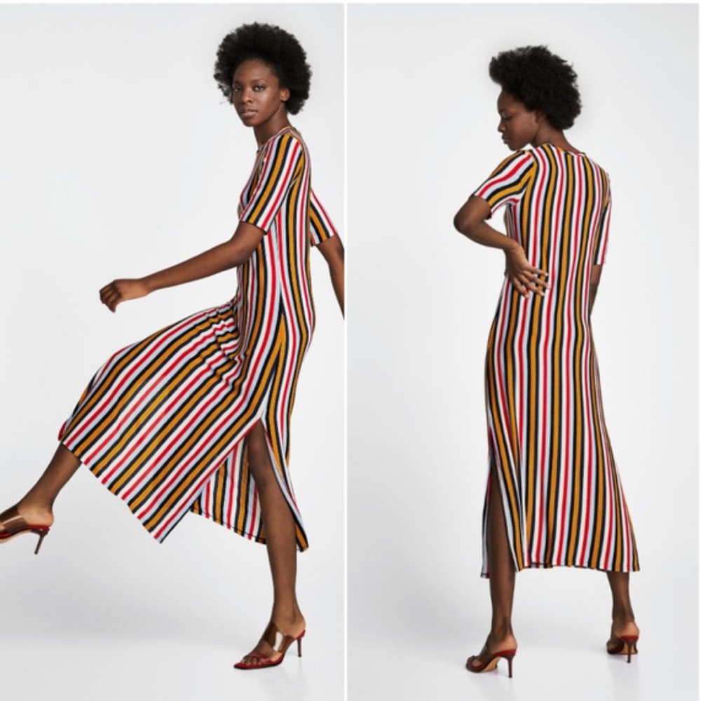 ZARA Stripe Maxi Shift dress Sz. Medium - Picture 2 of 10